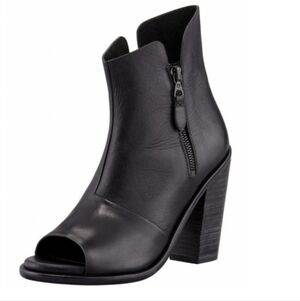 Rag and Bone‎ Noelle Black Leather Peep Toe Chunky Heel Ankle Boots Booties 36.5
